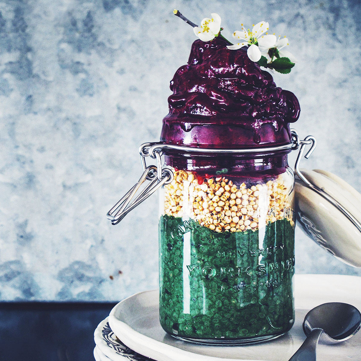 Spirulina Chia Pudding With Very Cherry Açaí Nice Cream